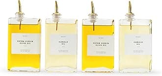 Molimoli Olive Oil Dispenser Bottle for Kitchen, Automatic Pourer, Glass Dispenser for Kitchen, Olive Oil Cruet, | Set of 4 - Gold