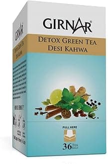 Girnar Detox Desi Kahwa Green Tea Bags-Set Of 36-(Pack Of 4),1.763698097 Pounds