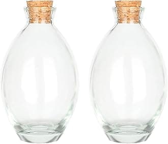 Magic Season Decorative Glass Bottles with Cork Stoppers (6 fl oz. Oblate Bottles Bottles/Set of 2)