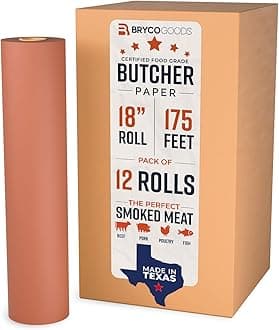 Bryco Goods Pink Butcher Paper Roll - Case Pack of 12 Rolls - 18" x 175' (2100") - Made in USA - Food-Grade Peach Butcher Paper for Smoker, BBQ, Grilling, Smoking Meat - Unbleached Uncoated Unwaxed