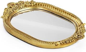 GUOER Vintage Antique Decorative Tray Bathroom Tray Vanity Tray Decor Gold Tray Mirror Tray for Dessert Table Coffee Table Vanity Home Decor Serving Tray with Handle