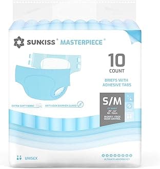 Masterpiece Adult Diapers with Tabs, Unisex Disposable Incontinence Briefs for Women and Men, Odor Control, Blue, S/M, 10 Count