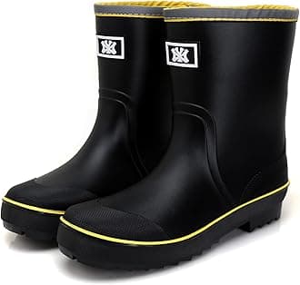 Rain Boots for Men, Waterproof Warm Rubber Boots Mens Garden Boots, Comfort Mid-Calf Lightweight Adjustable Raining Shoes, Elastic Chelsea Ankle Rain Boots Fishing Shoes for Yard Farm Outdoor Work