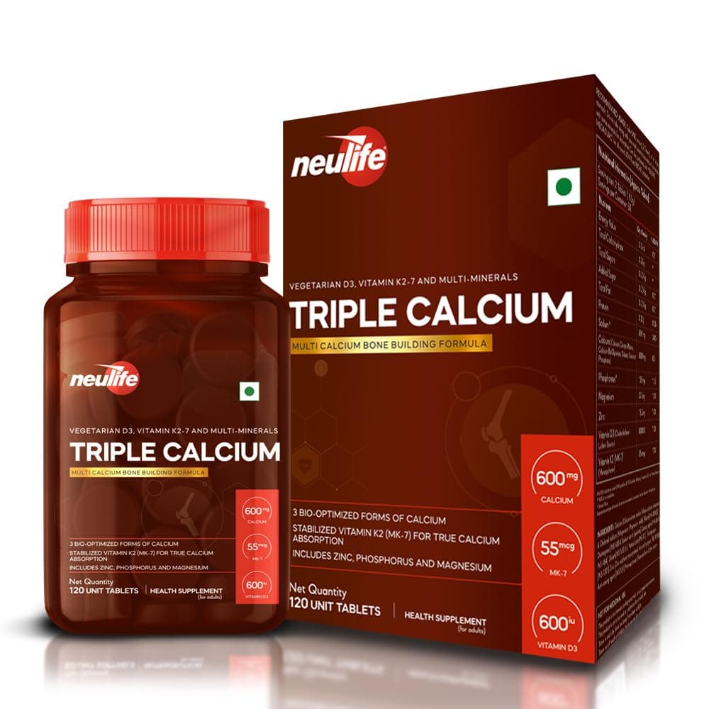 Triple Calcium with K2-7 & D3 – Multi-Source Calcium Citrate Malate (CCM) Formula with Zinc, Phosphorus & Magnesium – Bone Health Support – 120 Tablets