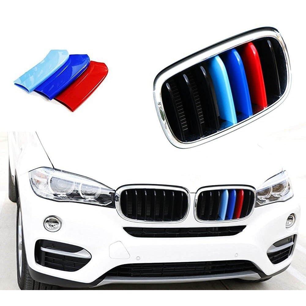 3 pcs M Front Grille Trim Strips Cover performance Decoration Stickers for BMW 2014-up BMW F15 X5, 2015-up F16 X6 w/ Standard Kidney Grill (7 Beams)