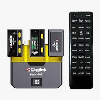 Digitek DWM-201 Wireless Microphone System with Remote & Noise Cancellation, 12 Sound Effects, 3 Voice Modes, Use with iPhone/Android & DSLR Camera for Vlogs, Interview & Podcasts