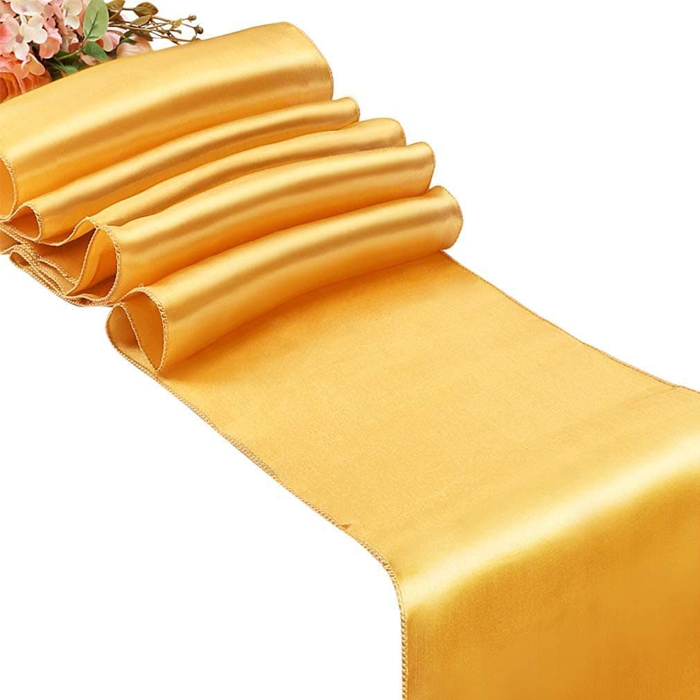 Gold Table Runner, Cocider 5 Pcs Satin Table Runners Place Mats Table Runner for Banquet Wedding Table Decorations Dinner Table Party Decorations Round Coffee Table Table Cover