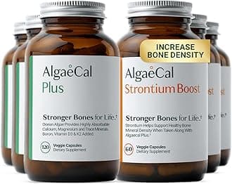 AlgaeCal Bone Builder Pack – Plant-Based Calcium Supplement with Magnesium, Boron, Vitamin K2 + D3 | Includes Strontium Boost | Naturally Increase Bone Density (3 Month Supply)
