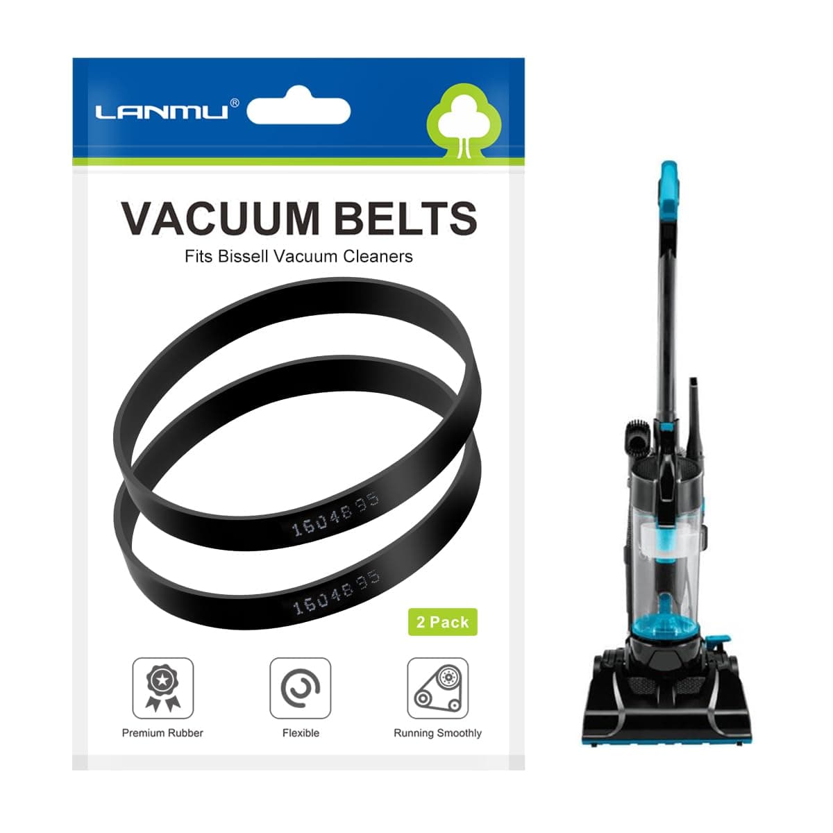 LANMU Replacement Belts Compatible with Bissell Powerforce Compact Lightweight Upright Vacuum Cleaner Brush Drive Belt Fit Models 2112 1520 2690 23T7 23T7V Replace Part# 1604895 (2-Pack)