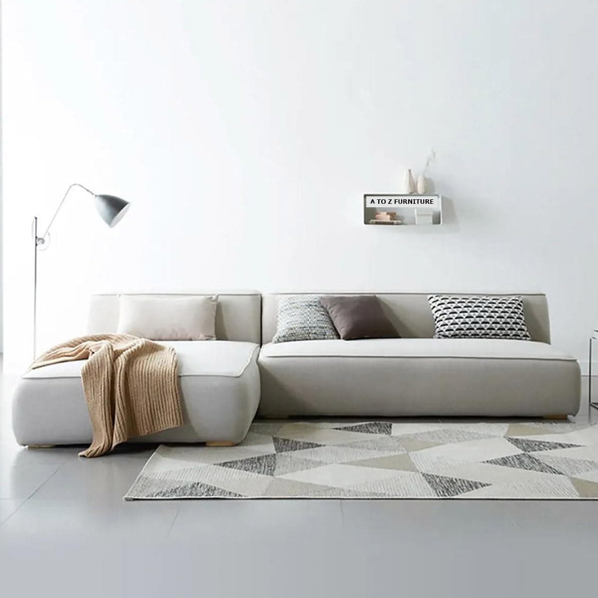 A TO Z FURNITURE Modern L‑Shaped Sectional Sofa – Light Beige Fabric | Interchangeable Chaise | Space‑Saving Living Room Sofa