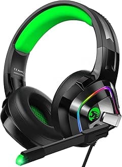 Z66 Gaming Headset, Wired, Over-Ear, Noise Cancelling Mic, RGB Light, Stereo Surround Sound, Compatible with PS4, PS5, Xbox One, Laptop (Green)