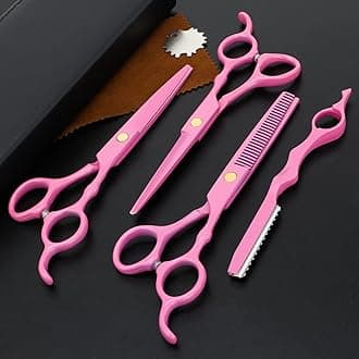 Professional Hair Cutting Scissors Sets Stainless Steel Barber Hairdressing Scissors Multifunctional Salon Thinning Scissors Straight Shears Tools for Men Women Home Use (Pink)