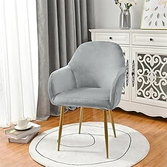 Highdi Soft Velvet Dining Chair Covers Solid Color Stretch Curved Back Chair Slipcovers with Armrest, Vanity Swivel Armchair Cover Removable Washable for Bedroom Party Hotel (Light Grey,6 PCS)