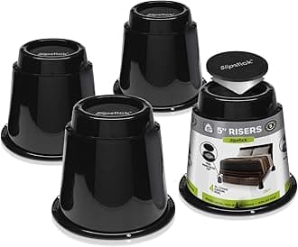 Slipstick CB671 5 Inch Bed Risers/Furniture Raisers with Steel Reinforced Holder Top, Lifts Height 5" (4 Pack) Supports 2,640 Pounds, Round, Black, Stackable with CB674 & CB672