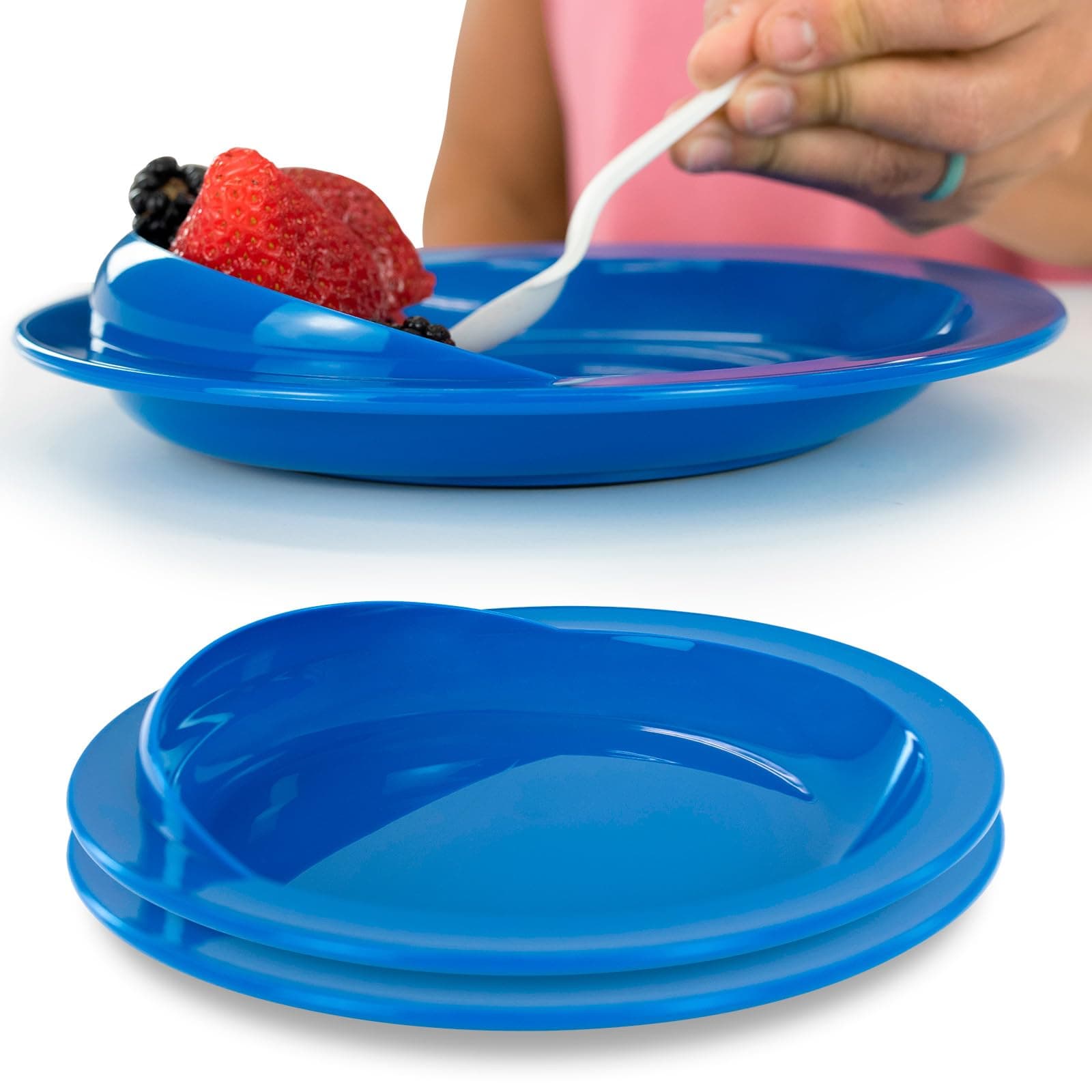 Vive Spill-Proof Scoop Plate, 9" (2 Pack) - Dish with Wall for Disabled, Handicapped, Elderly Adults with Special Needs from Parkinsons, Dementia, Stroke, Tremors with - Non Skid Padded Bottom