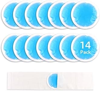 NEWGO Small Ice Packs for Injuries, 14 Pack Round Ice Packs for Face, Hot and Cold Gel Ice Pack Circular Cold Compress with Cloth Backing & Sleeve for Pain Relief, Toothaches, Breast Surgery
