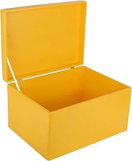 Creative Deco XXL Large Yellow Plain Wooden Storage Box | 40x30x24 cm (+/-1 cm) | with Hinged Lid | Easter Gift Box Kitchen Storage | ROUGH & UNSANDED Wood Keepsake Memory Craft Chest