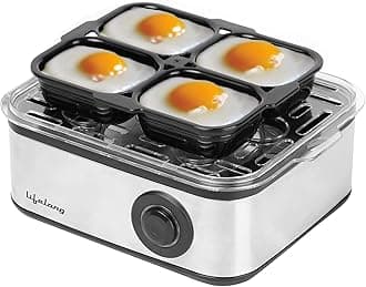 Lifelong 2-in1 Egg Boiler and Poacher 500-Watt (Transparent and Silver Grey), Boil 8 eggs, Poach 4 eggs, Easy to clean