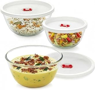 750ml + 1 L + 1.5L (3pc) Serving & Mixing Bowl Set | Made in India Borosilicate Glass Bowl for Kitchen & Dinning | Bowl for Mixing Dough, Salad, Batter | Microwave & Dishwasher Safe | Clear