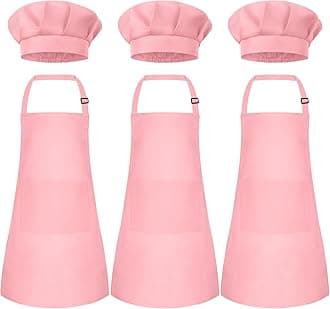 Kids Apron and Chef Hat Set Children Apron Adjustable with 2 Pockets Children Chef Painting for Cooking Baking