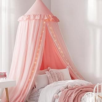 Avrsol Bed Canopy Drapes, Double Layer Canopies Netting Tent for Bed, Princess Fairy Bed Canopy for Girls, Adults, Canopy Bed Curtains Mosquito Net, Pink, 27''x108''