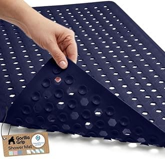 Gorilla Grip Original Patented Bath, Shower, Tub Mat, 35x16, Washable, Antibacterial, BPA, Latex, Phthalate Free, Bathtub Mats with Drain Holes, Suction Cups, XL Size Bathroom Mats, Navy Opaque