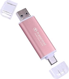 Transcend TS2TESD310P Portable SSD 2TB High Speed Up to 1050 MB/s Ultra Small, Lightweight 0.4 oz (11 g) Compatible with Type-A/Type-C PS4/PS5, Tested to Operate, USB 10Gbps, Pink