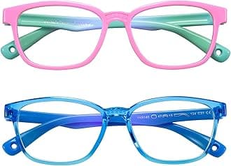 AHXLL Kids Blue Light Blocking Glasses 2 Pack, Anti Eyestrain, Computer TV Phone Glasses for Boys Girls Age 3-9
