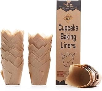 Bake Choice 200pcs Natural Tulip Cupcake Liners for Baking Cups Unbleached European Parchment paper Tulip Muffin Liners, Cupcake Wrapper for Party, Christmas