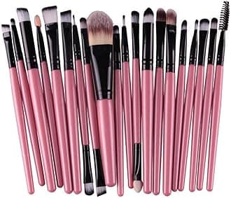 KOLIGHT® 20 Pcs Pro Makeup Set Powder Foundation Eyeshadow Eyeliner Lip Cosmetic Brushes (Black+Pink)
