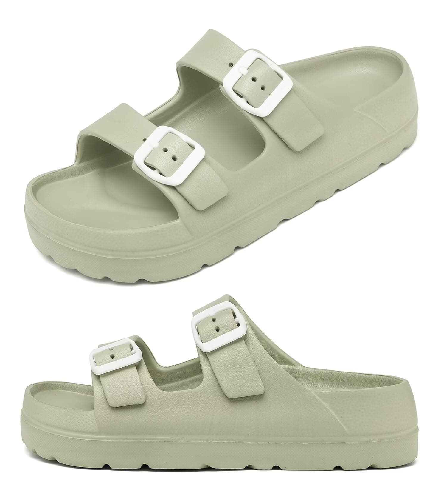 Womens Platform Sandals with Arch Support, Summer Beach Slides with Adjustable Buckle, Comfort Lightweight Chunky Cushion Slip on Sandal