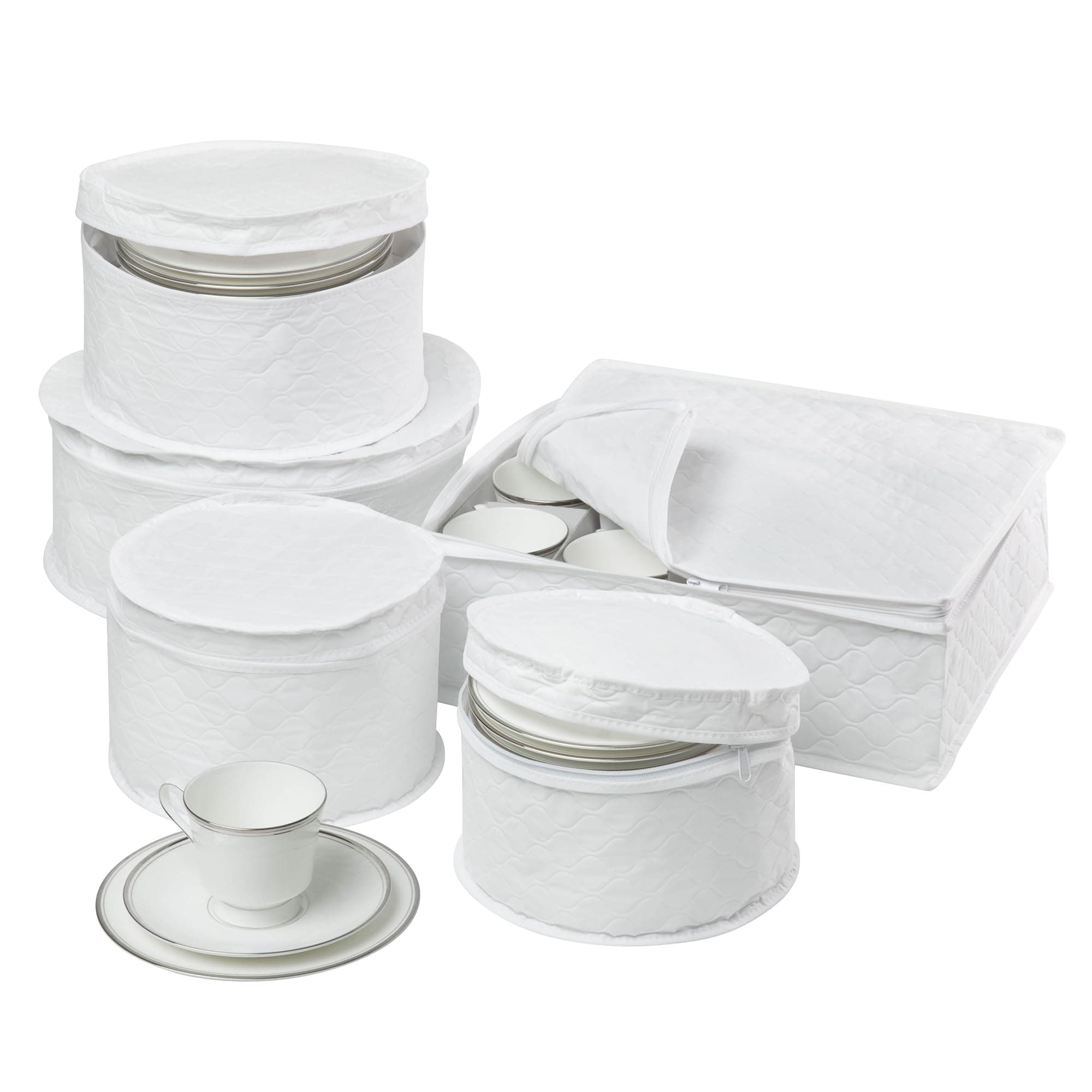 Honey-Can-Do SFT-01630 Dinnerware Storage Set, Fabric, White, 5-Piece