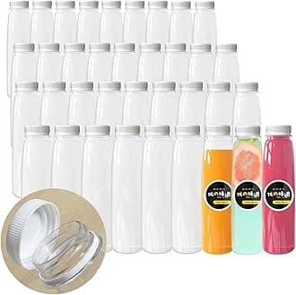36 Pack 10 Oz Plastic Bottles with Caps, Empty Clear Disposable Juice Bottles Bulk with White Tamper Evident Lids for Storing Homemade Juices, Milk, Smoothies and Other Beverage (White, 10 OZ)