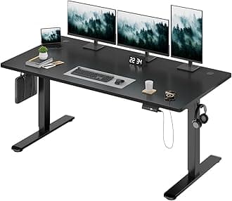 Electric Standing Desk 160x80cm, 18mm Thick Tabletop, Sit-Stand Height Adjustable with Sedentary Reminder, USB Charging Port, 3 Memory Smart Panel, Heavy-Duty Steel Frame (Black)
