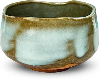 Matcha bowl Chawan, Mino Yaki Pottery Japanese Matcha Tea Cup, Green Tea Cup, Coffee and Soup Cup Made in Japan (Light Blue)