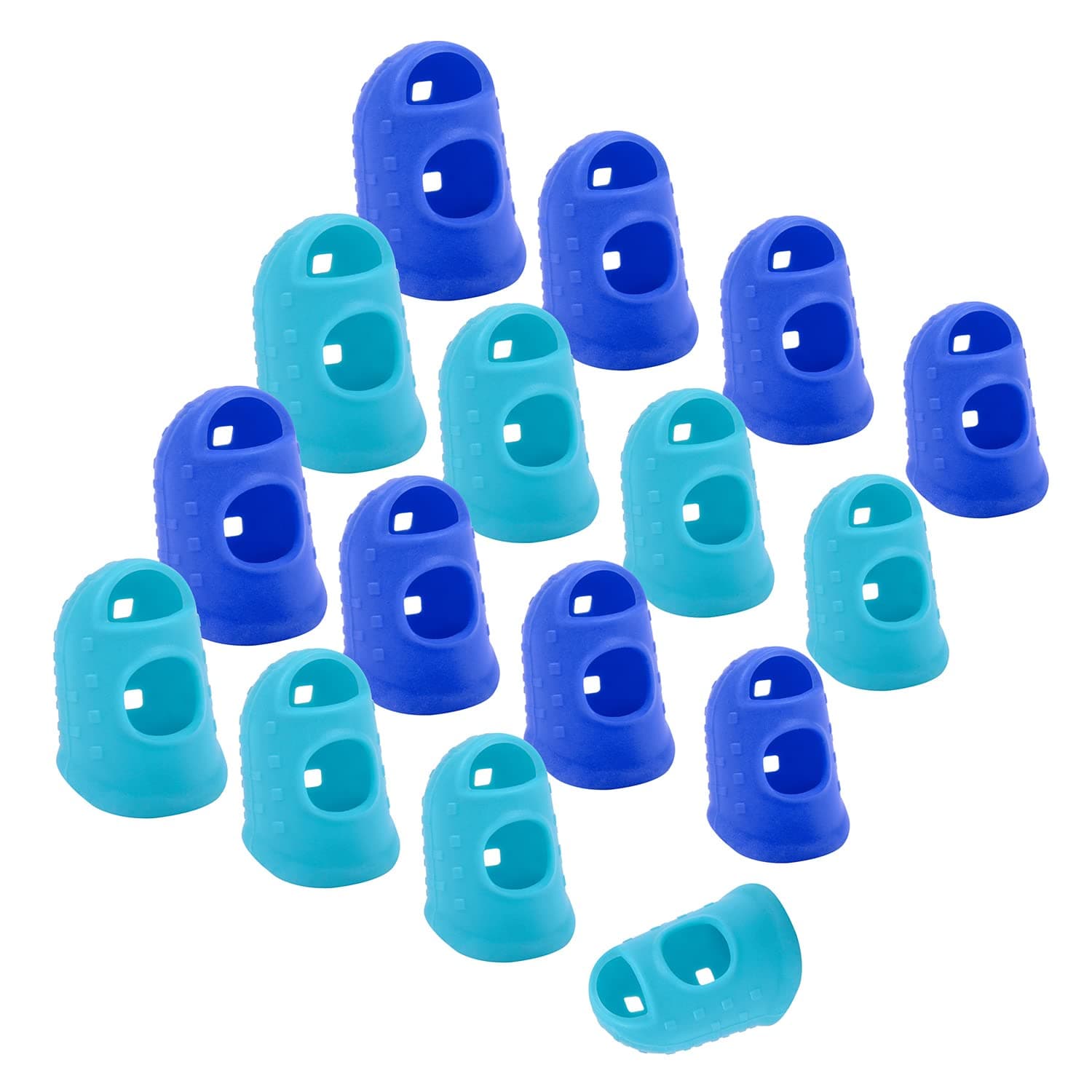 Wisdompro 16 Pcs Finger Tips, 4 Sizes Silicone Thimble Fingertip Grips Thumb Protectors Pads Cover for Hand Sewing, Paper Sorting, Page Turning, Money Counting, Guitar Playing - Blue, Aqua