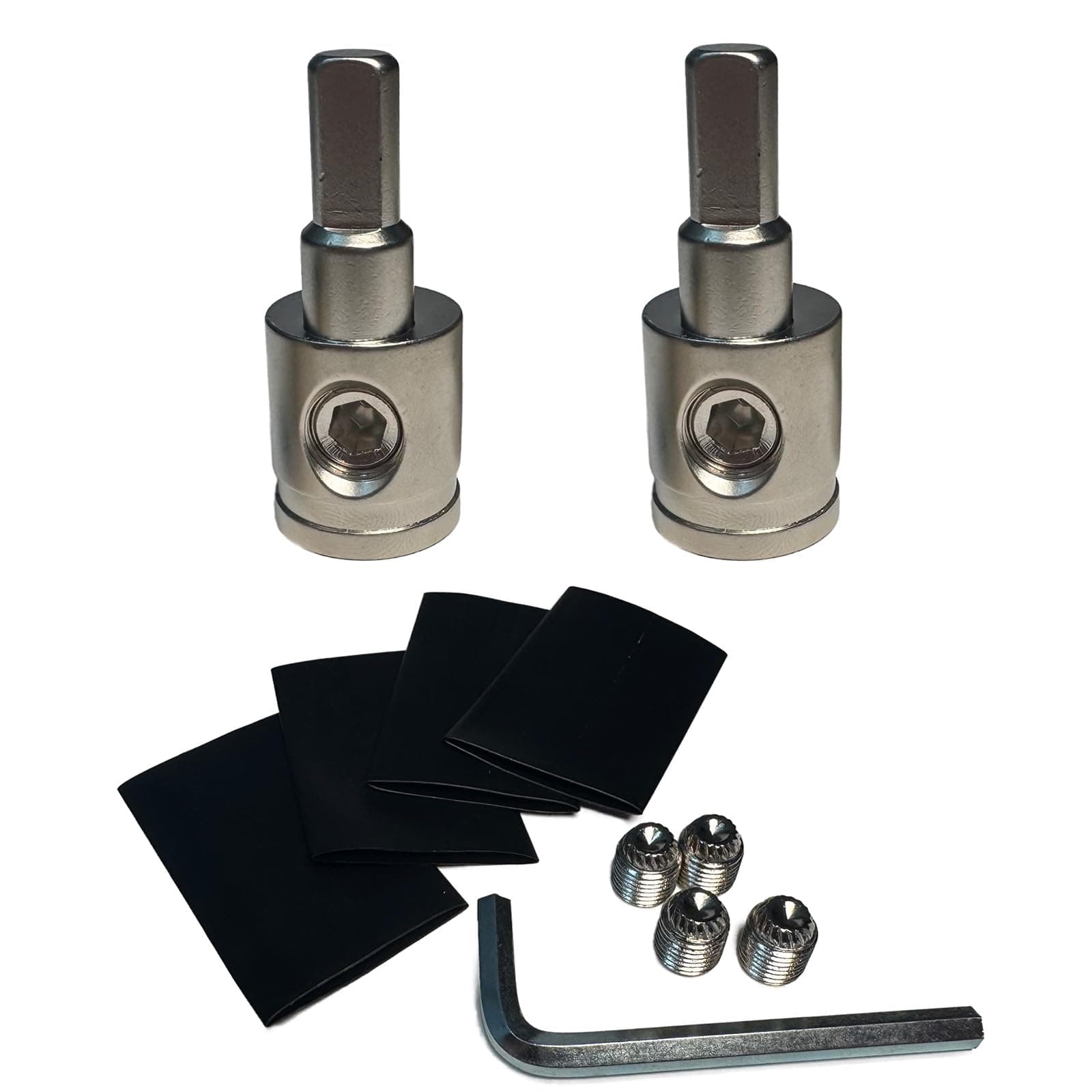 2-Pack Amp Input Reducer from 0 Gauge to 4 Gauge with Hex Screw Clamp, Includes Extra Screws, Heat Shrink Tubes & Hex Tool for Car Audio Systems