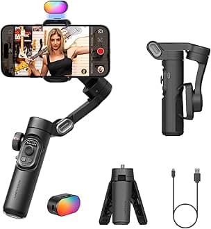 AOCHUAN Smartphone Gimbal 3-Axis Stabilizer for iPhone & Android, Magnetic Fill Light,Smooth Video Recording, Foldable Portable 3-Axis Gimble for Smartphone-AOCHUAN Smart XE Kit