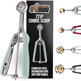 Gorilla Grip Stainless Steel Multipurpose BPA-Free Spring Scoop, 2 TSP, for Melon, Cookie Dough, Ice Cream Scoops, Perfect Portion Sizes, Easy Squeeze and Clean Release, Scooper Size 100, Mint