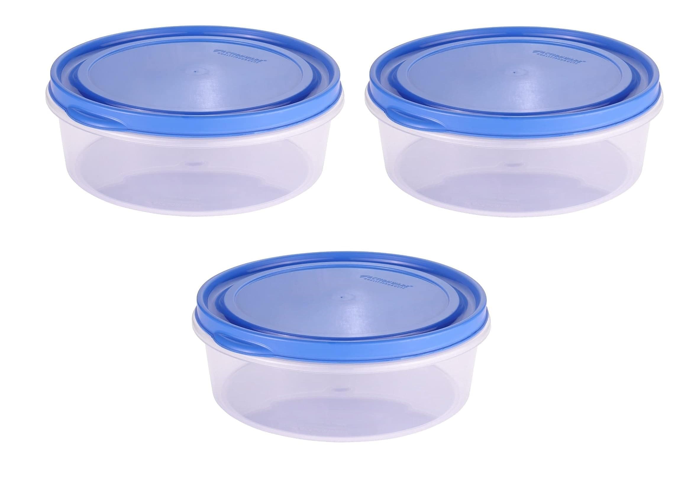 HEET Multi-Purpose Airtight 3 Pcs Khakhra Box Set Round Storage Container Roti Papad Chapati Storage Box Floral Sleek Box Khakhra Dabba Bread Box Garam Masala Food Storage Container (Navy Blue)