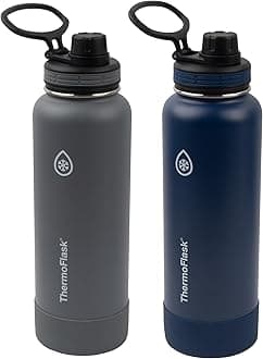 ThermoflaskDouble Wall Vacuum Insulated Stainless Steel Water Bottle, 40 Ounce, 2-Pack, Midnight/Stone
