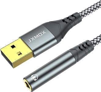 USB-A to 3.5mm TRRS 4-Pole Female Audio Adapter (1.6ft), External Stereo Sound Card for Headphone, Mac, PS4, PS5, PC, Laptop, Desktop