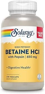 High Potency Betaine HCL with Pepsin - Hydrochloric Acid Supplement for Digestive Health - with Betaine Hydrochloride and Digestive Enzymes - Gut Health Support - 60-Day Guarantee, 275 VegCaps