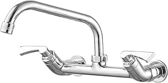 BWE Kitchen Faucets Wall Mount 8 Inch Center Commercial Utility Sink Faucets Dual Handle with 8" Swivel Spout, Kitchen Laundry Faucet Restaurant Brass Construction, Chrome
