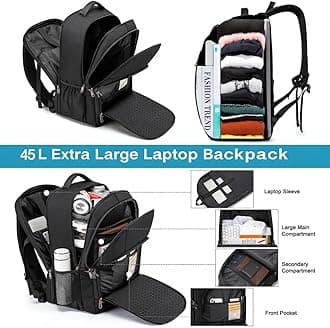 Della Gao Travel Laptop Backpack, 18.4 inch Extra Large Backpack for Men and Women, 45L Capacity Business Computer Back Pack (Black Blue, 18.4 Inch)