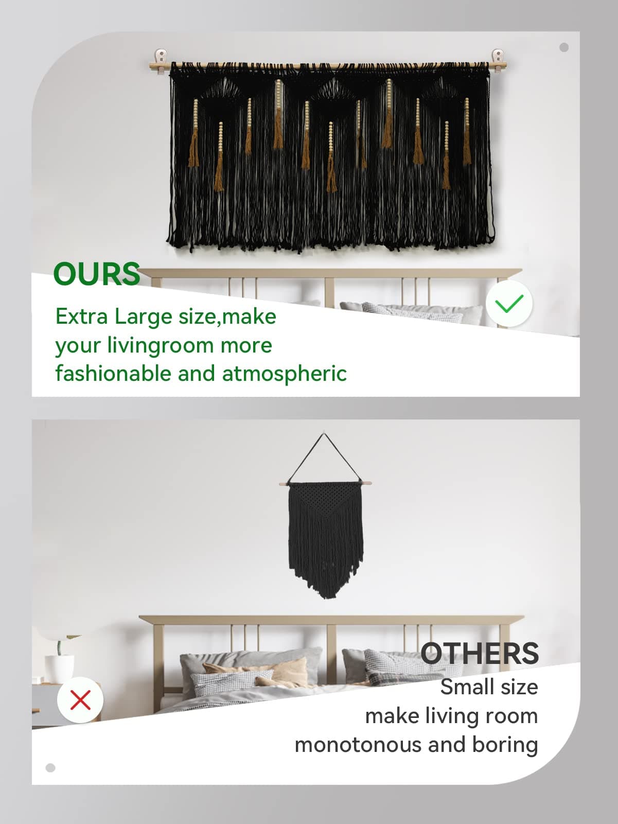 ANPHSIN Extra Large Macrame Wall Hanging, 70.8"×39" Boho Tapestry Wall Decor, Cotton Tassel Macrame Curtain, Black Chic Bohemian Wall Art for Home Living Room Bedroom Dorm (Includes Hanging Rod)