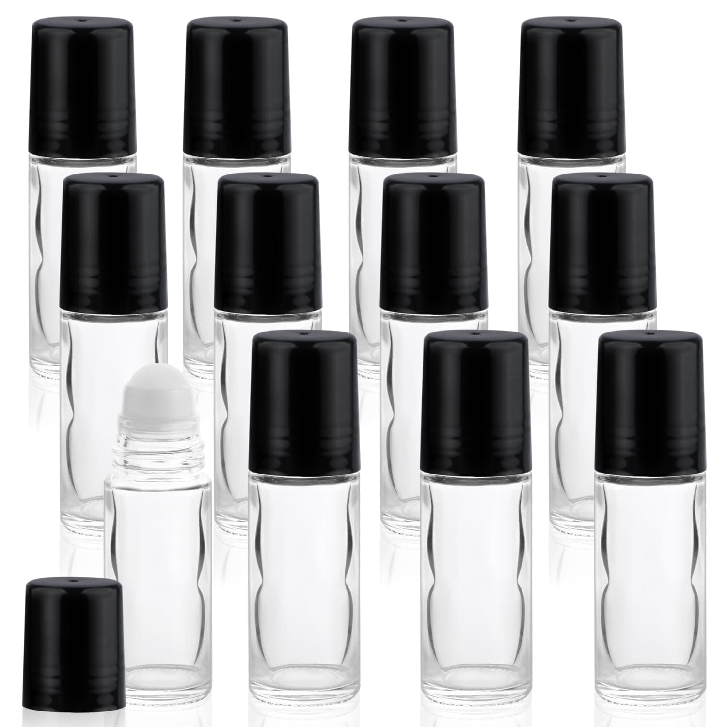 12 Pcs 30ml/1oz Roll On Bottles Empty Essential Oil Roller Bottle Clear Glass Bottle with Plastic Roller Ball & Black Lid for Perfume Cosmetic Oils