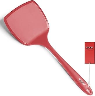 Silicone Pancake Spatula Turner with Lengthened Handle& Seamless Design, Heat Resistant Cooking Spatulas for Nonstick Cookware, Large Flexible Kitchen Utensils, Flipper for Egg, Pancake, Burger, Red
