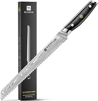 10 inch Damascus Serrated Bread Knife for Homemade Bread: Razor Sharp VG10 Damascus Steel Multifunction Serrated Knife for Slicing Homemade Bread, Bagels, Cake