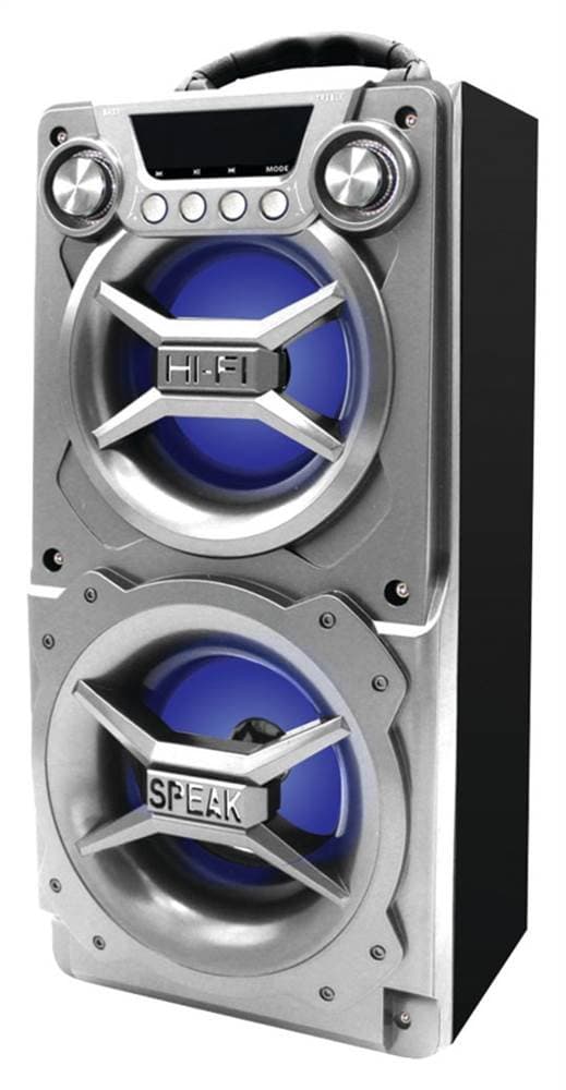 Portable Speaker with Bluetooth, Connect to iPhone, iPad or Android, Double Subwoofer Heavy Bass, Perfect for Events, Silver